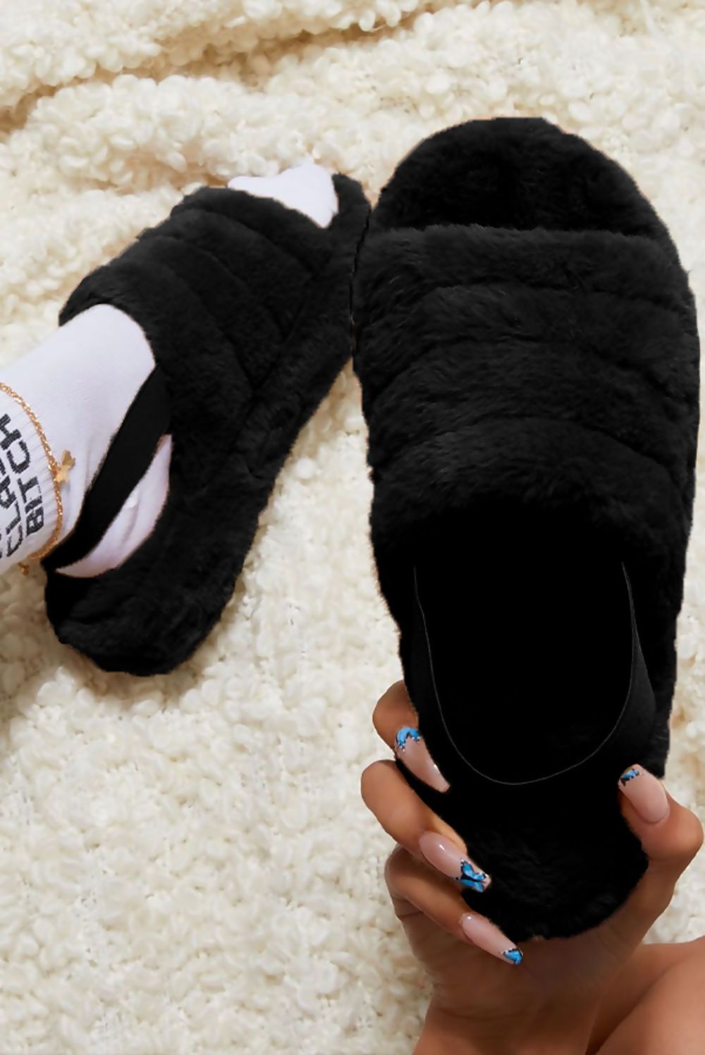 Fluffy Stripe Slippers