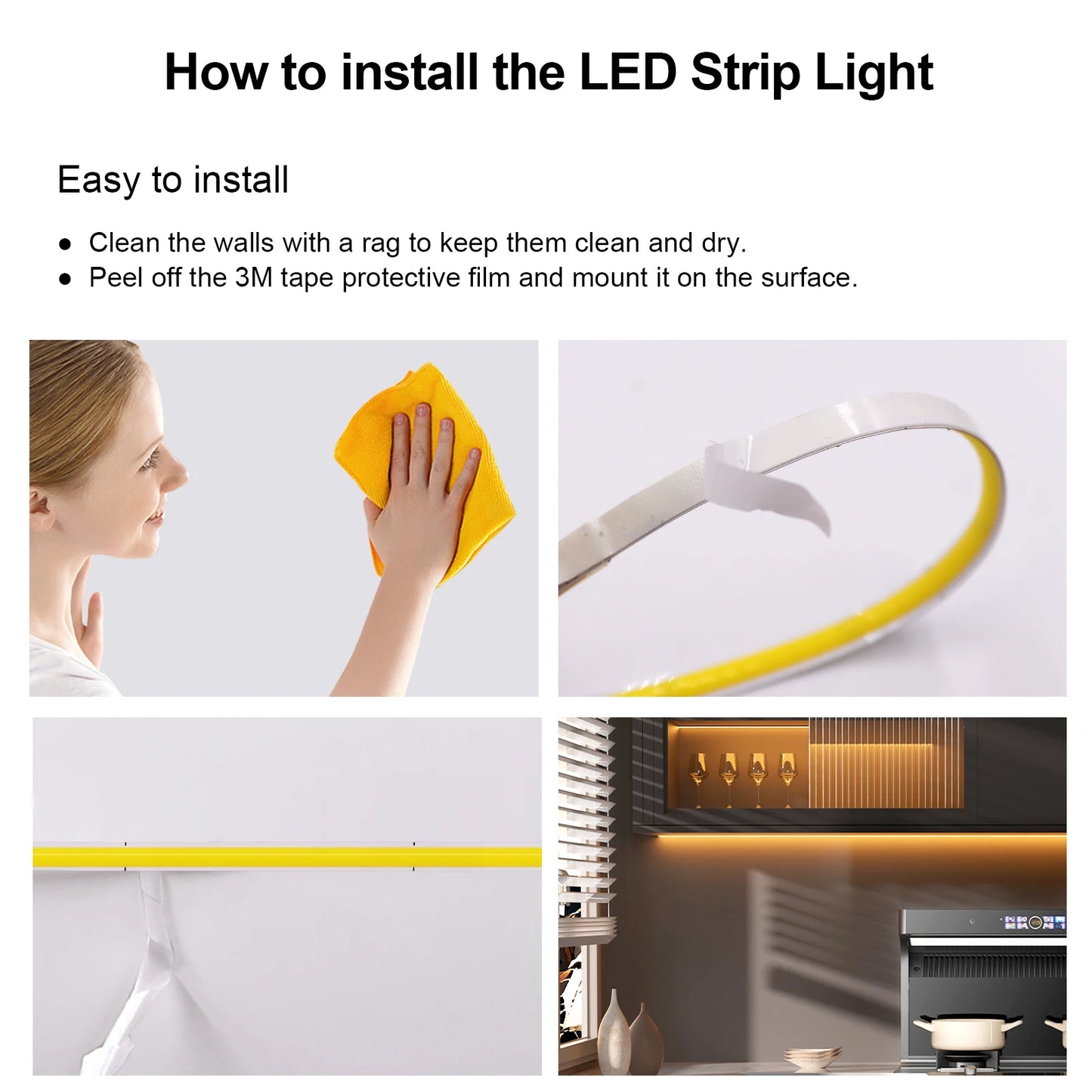 3MM 5MM 8MM COB LED Strip DC 5V/12V/24V High Density Flexible LED Strip Light with Adhesive TV Backlights Home Cabinet Lighting