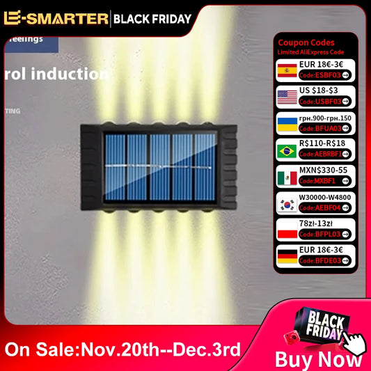 4/6/8/10LEDs Solar Wall Lamp Yard Street Decor Light Outdoor Waterproof Up and Down Luminous Lighting Garden Landscape Lamp