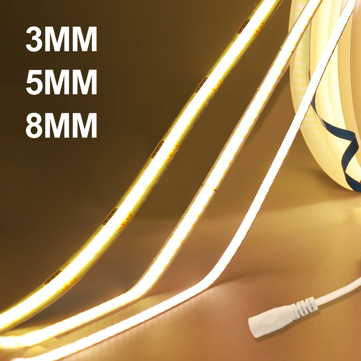 3MM 5MM 8MM COB LED Strip DC 5V/12V/24V High Density Flexible LED Strip Light with Adhesive TV Backlights Home Cabinet Lighting